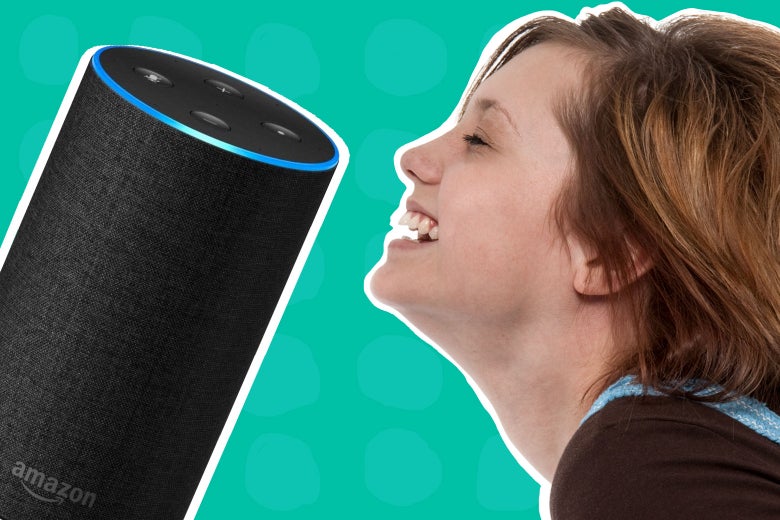 Woman talks to her Echo.